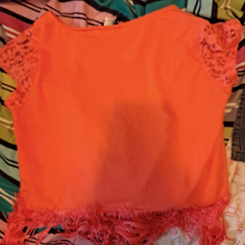 Neon pink lace crop top